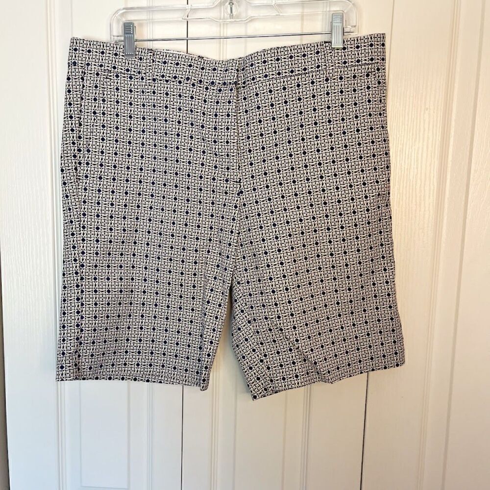 Joe Fresh Hi Rise Stretch Printed Flat Front Pocket Belt Cotton Bermuda Shorts